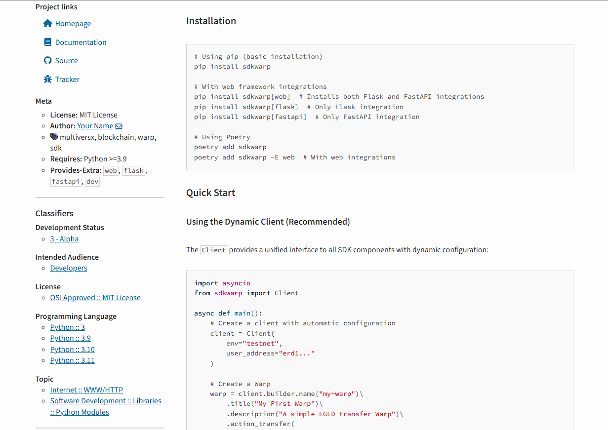 SDKWarp - MultiversX Warp SDK for Python | Buidls | DoraHacks