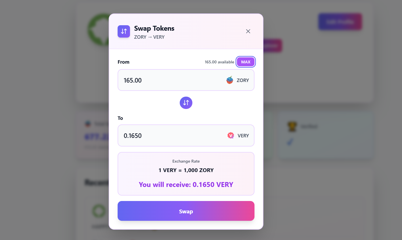 Very Tokens Zory — SocialFi Without Friction | Buidls | DoraHacks